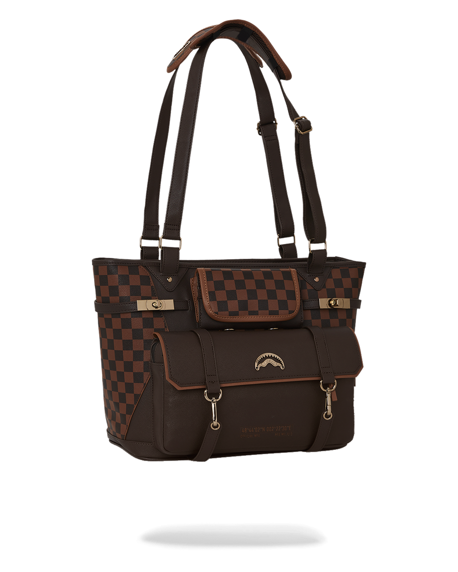 SPRAYGROUND® TOTE SPECIAL OPS BROWN CHECKERED TOTE