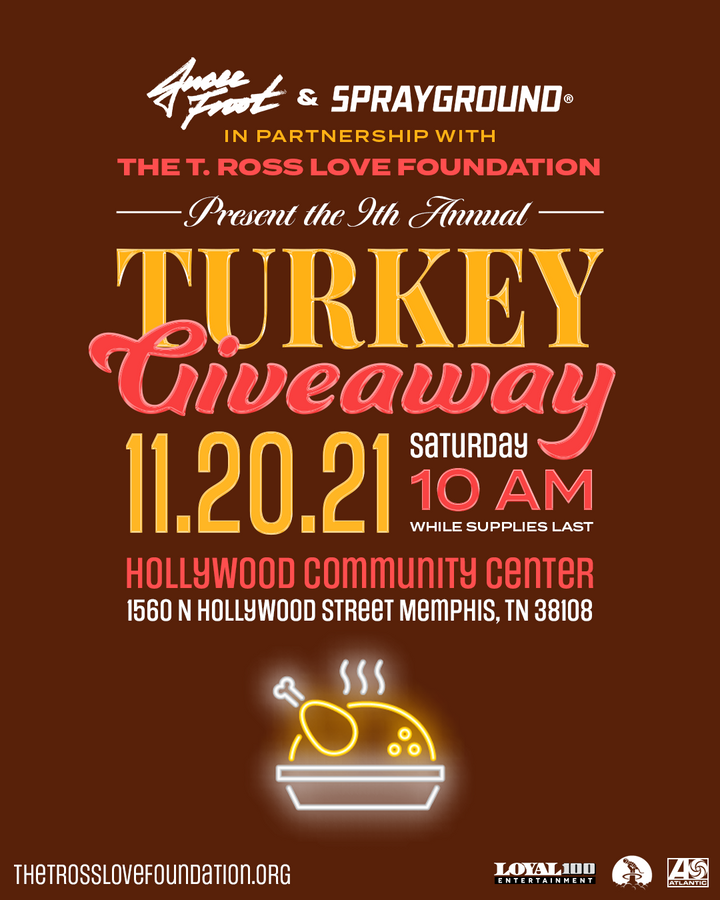 Turkey Giveaway Coming To Memphis Organized By Fashion Mogul Sprayground & Rapper Jucee Froot In Partnership With The T. Ross Love Foundation