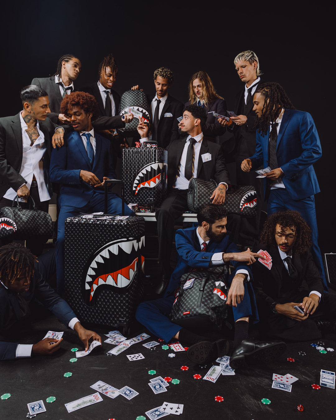 SPRAYGROUND® LUGGAGE SHARKS IN PARIS WTF BUBBLY BLACK CHECK FULL-SIZE LUGGAGE