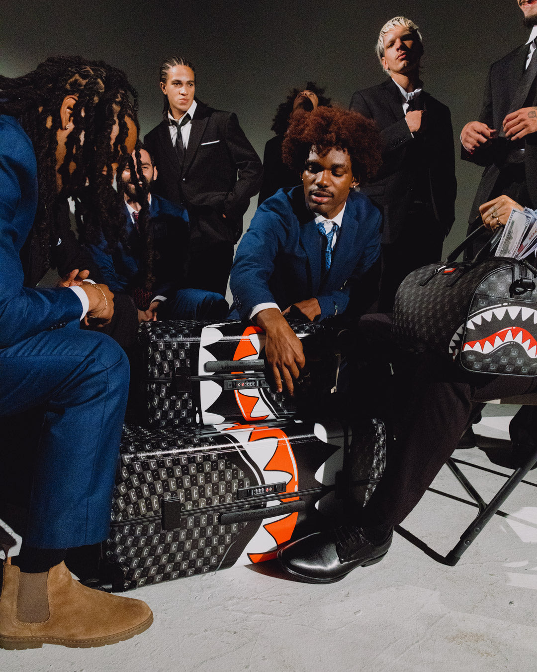 SPRAYGROUND® LUGGAGE SHARKS IN PARIS WTF BUBBLY BLACK CHECK CARRY-ON LUGGAGE