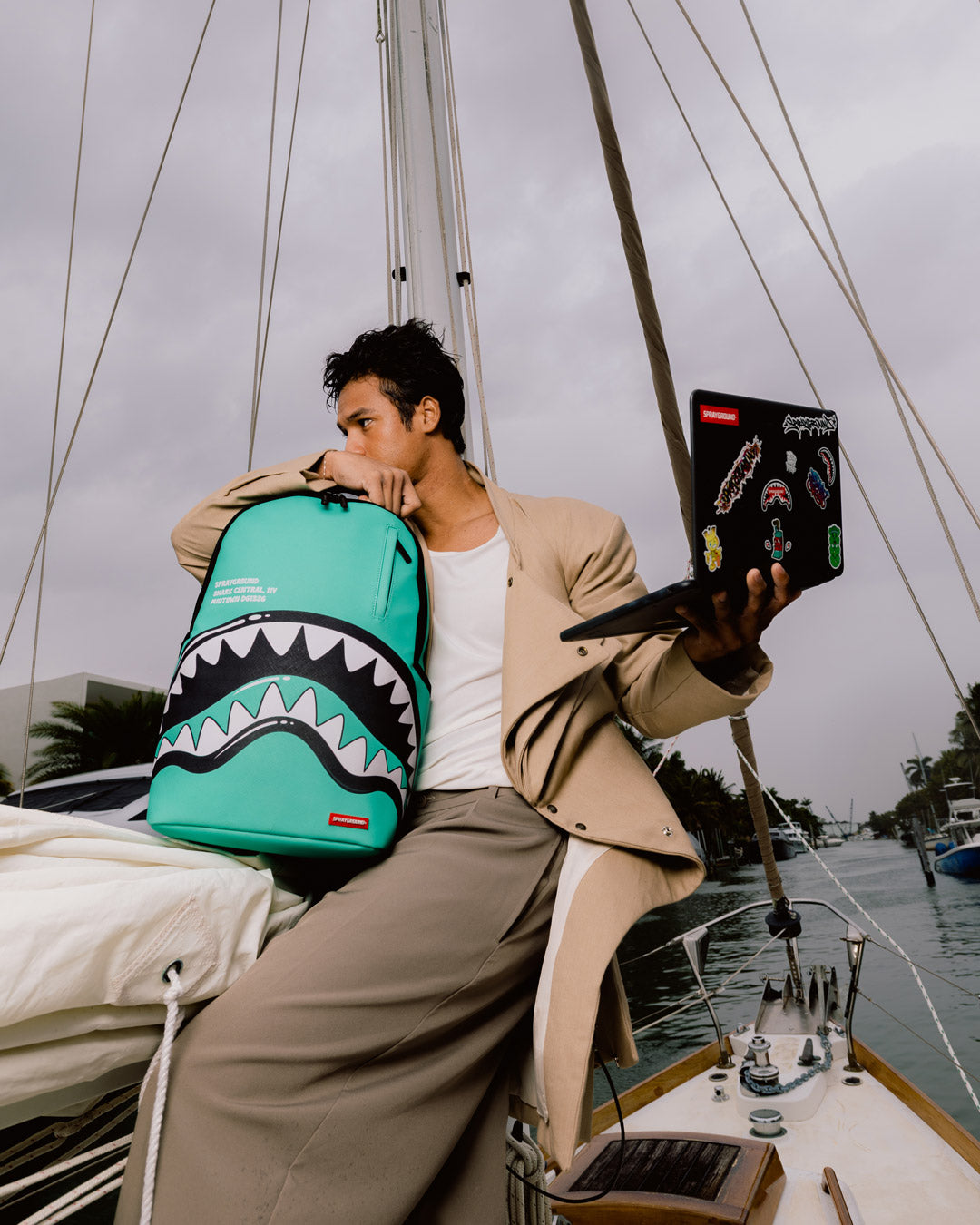 SPRAYGROUND® BACKPACK SHARK CENTRAL BUBBLY LIGHT BLUE BACKPACK