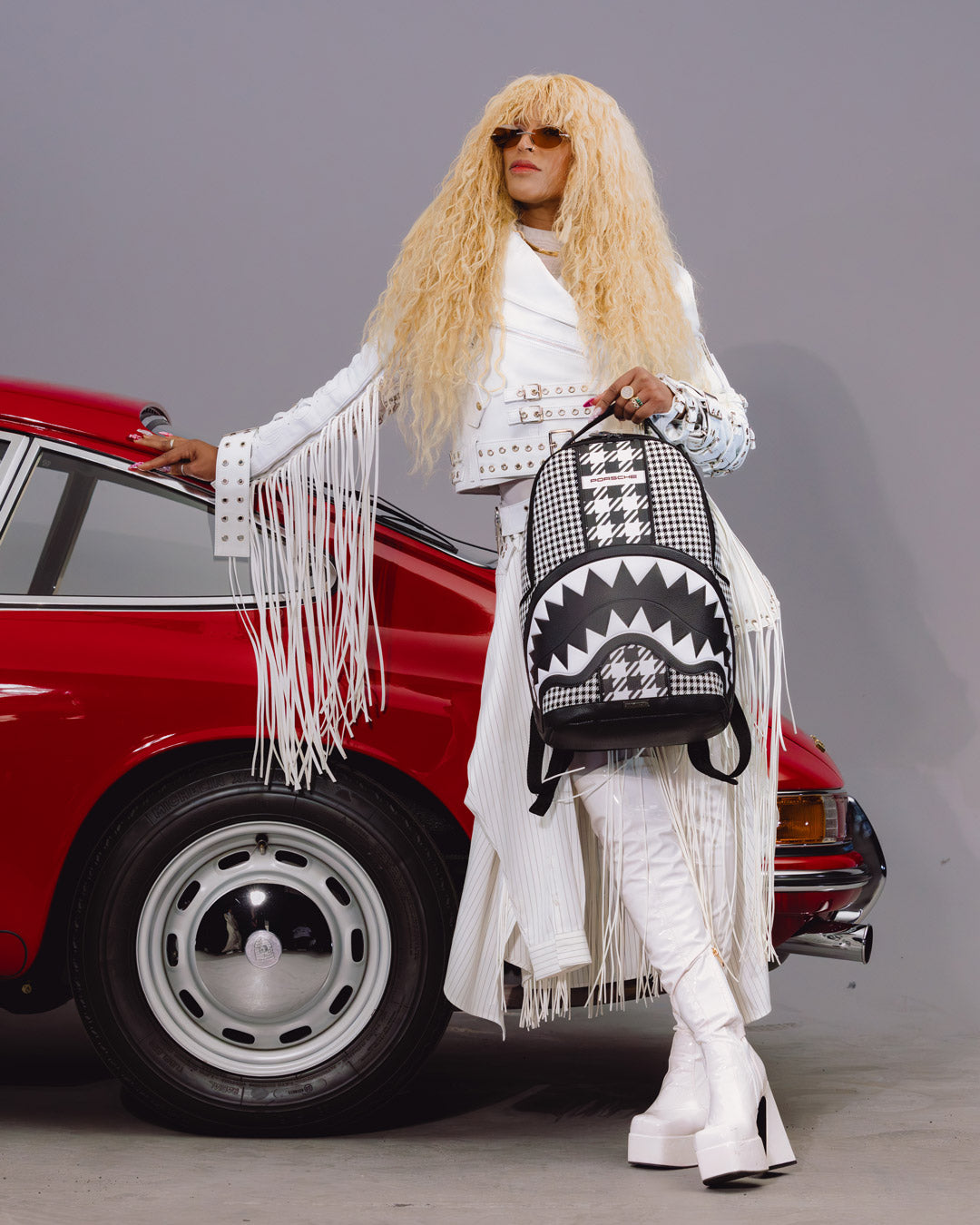 SPRAYGROUND® BACKPACK PORSCHE MIXED PEPITA SHARK COLLAB BACKPACK - LIMITED EDITION