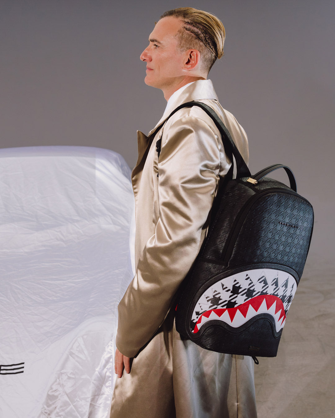 SPRAYGROUND® BACKPACK PORSCHE BLACK EMBOSSED PEPITA COLLAB BACKPACK - LIMITED EDITION
