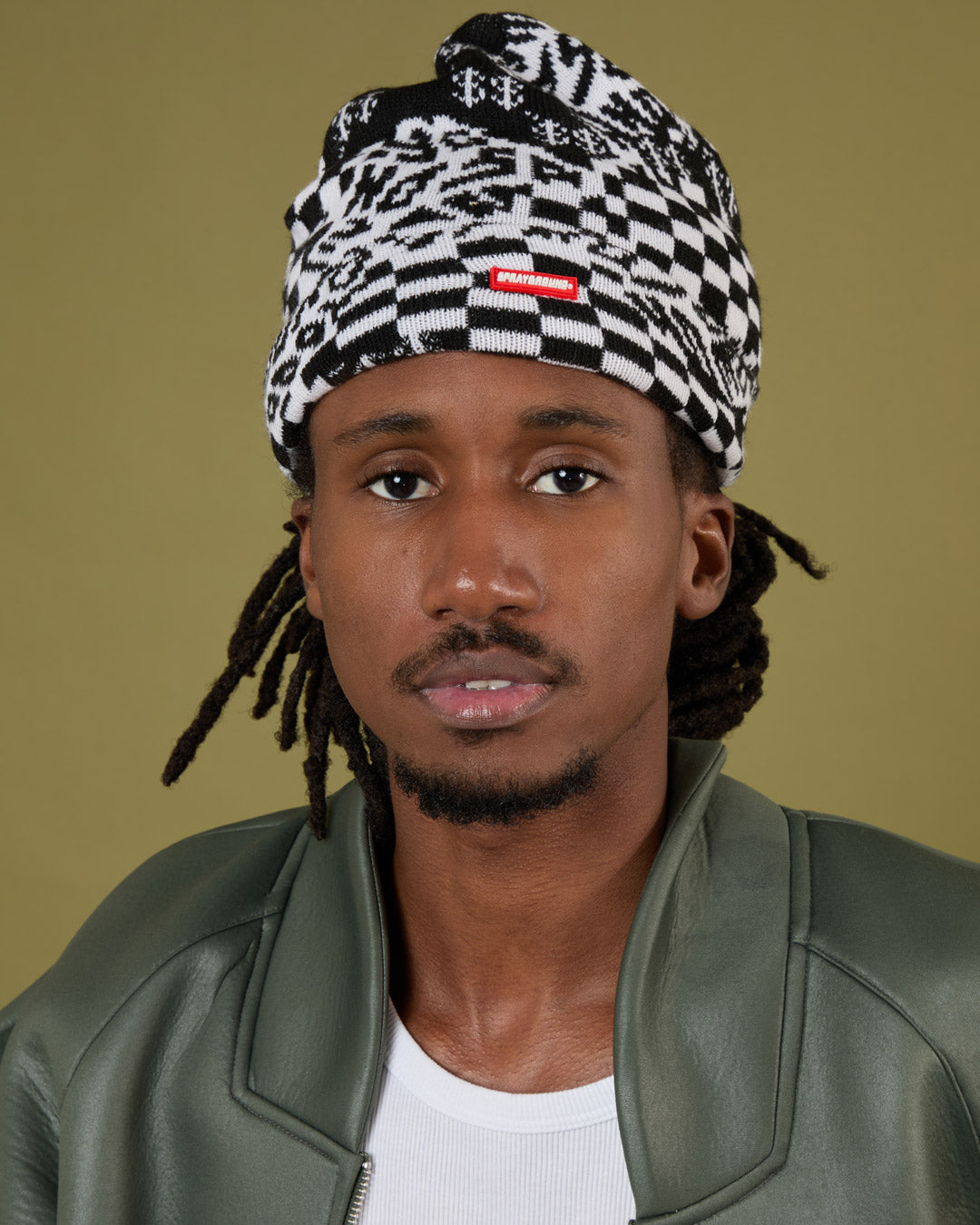 SPRAYGROUND® HAT BLACK AND WHITE WARP CHECK BEANIE