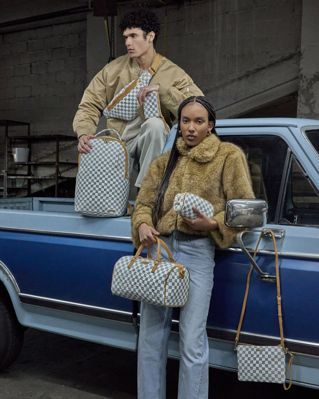 SPRAYGROUND® DUFFLE GRAFF EMBOSSED CREAM CHECK MINI DUFFLE