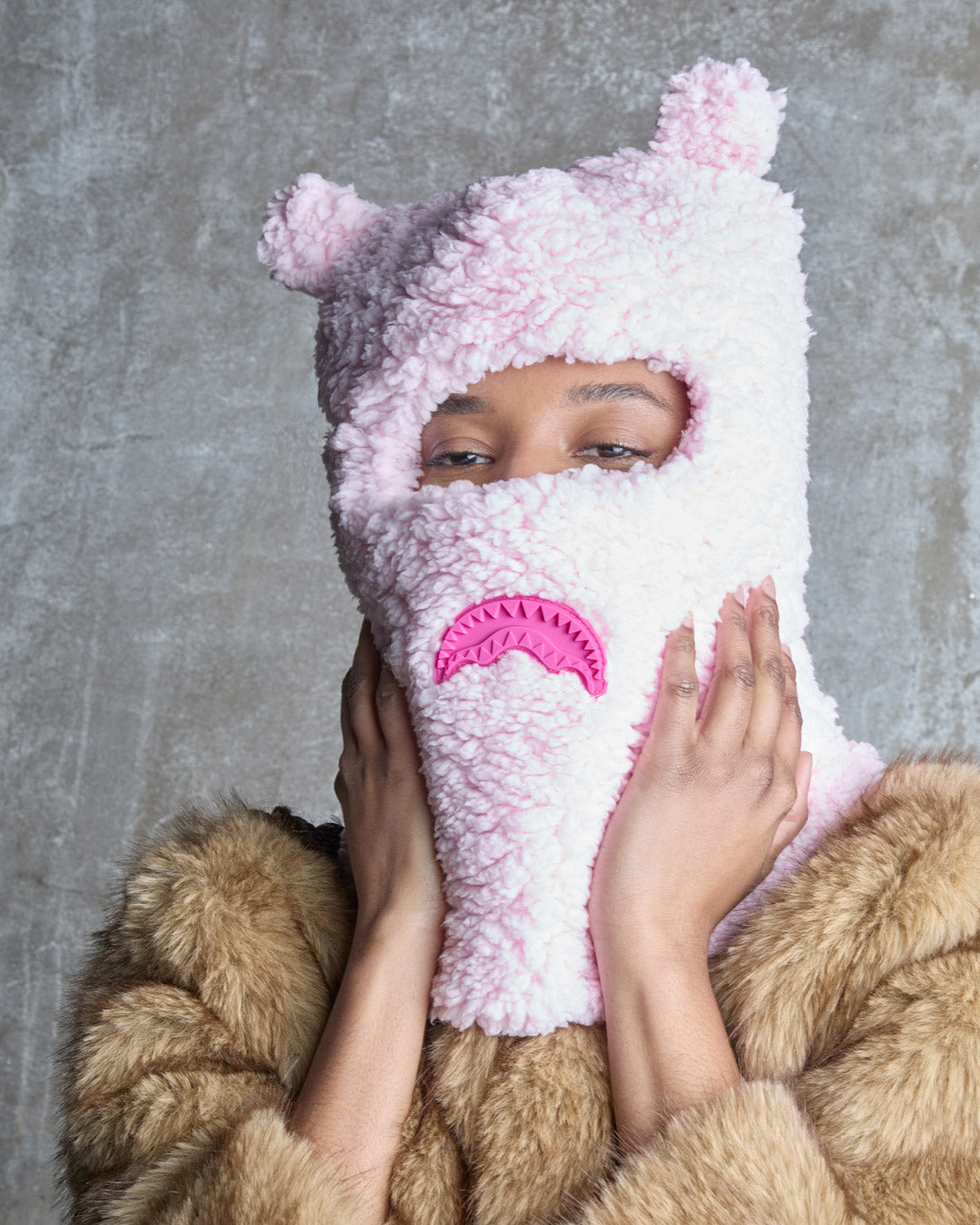 SPRAYGROUND® SKI MASK PINK FLEECE BEAR EARS SKI MASK