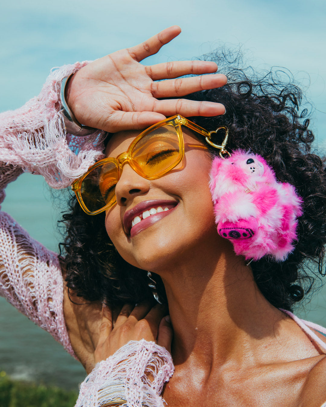 SPRAYGROUND® KEYCHAIN PINK FUR CHECK BEAR CUB KEYCHAIN