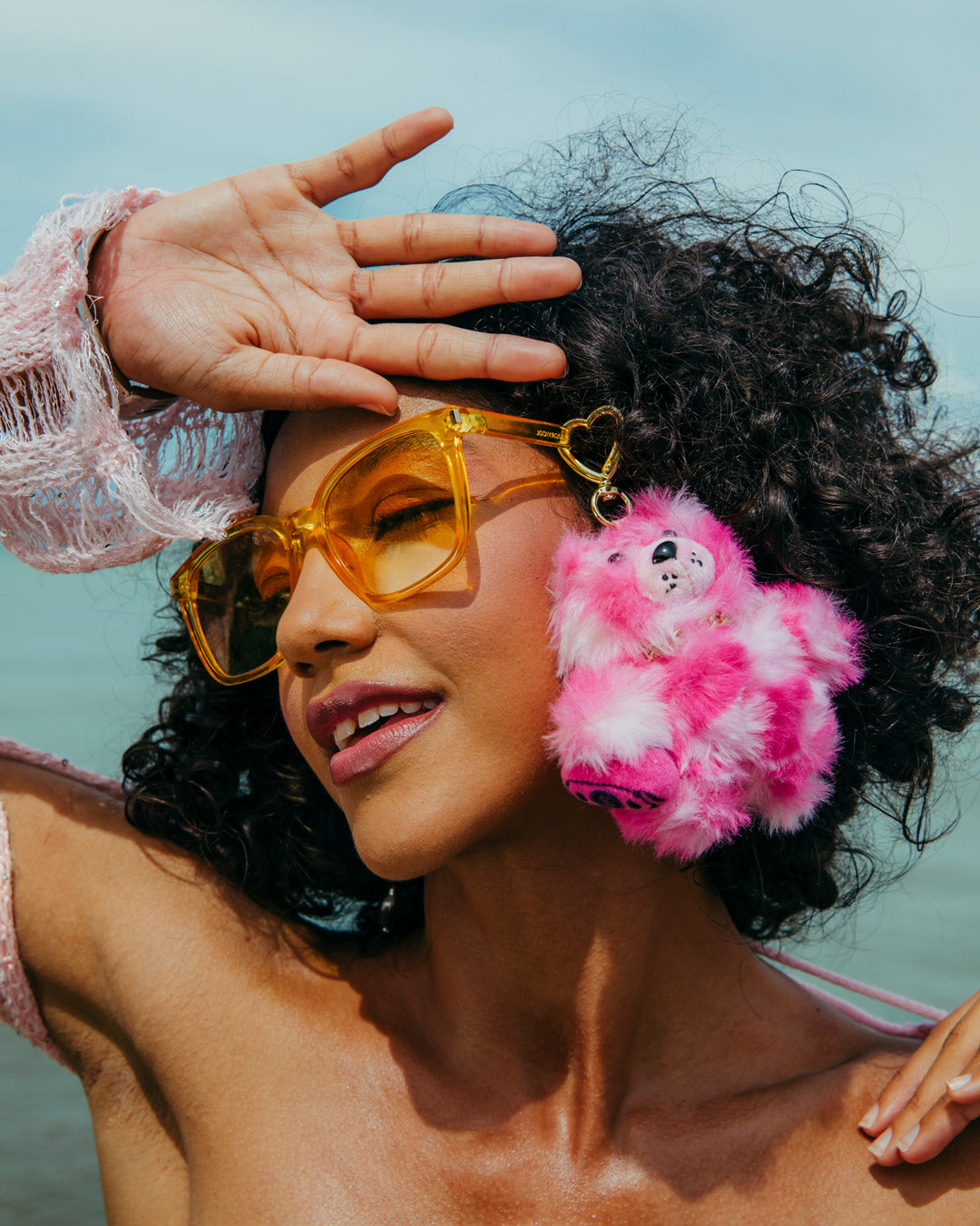 SPRAYGROUND® KEYCHAIN PINK FUR CHECK BEAR CUB KEYCHAIN