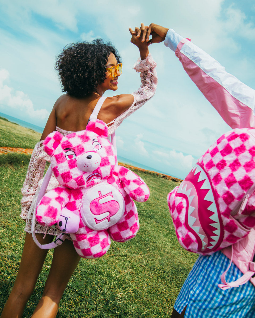 SPRAYGROUND® BACKPACK PINK FUR CHECK MONEYBEAR BACKPACK