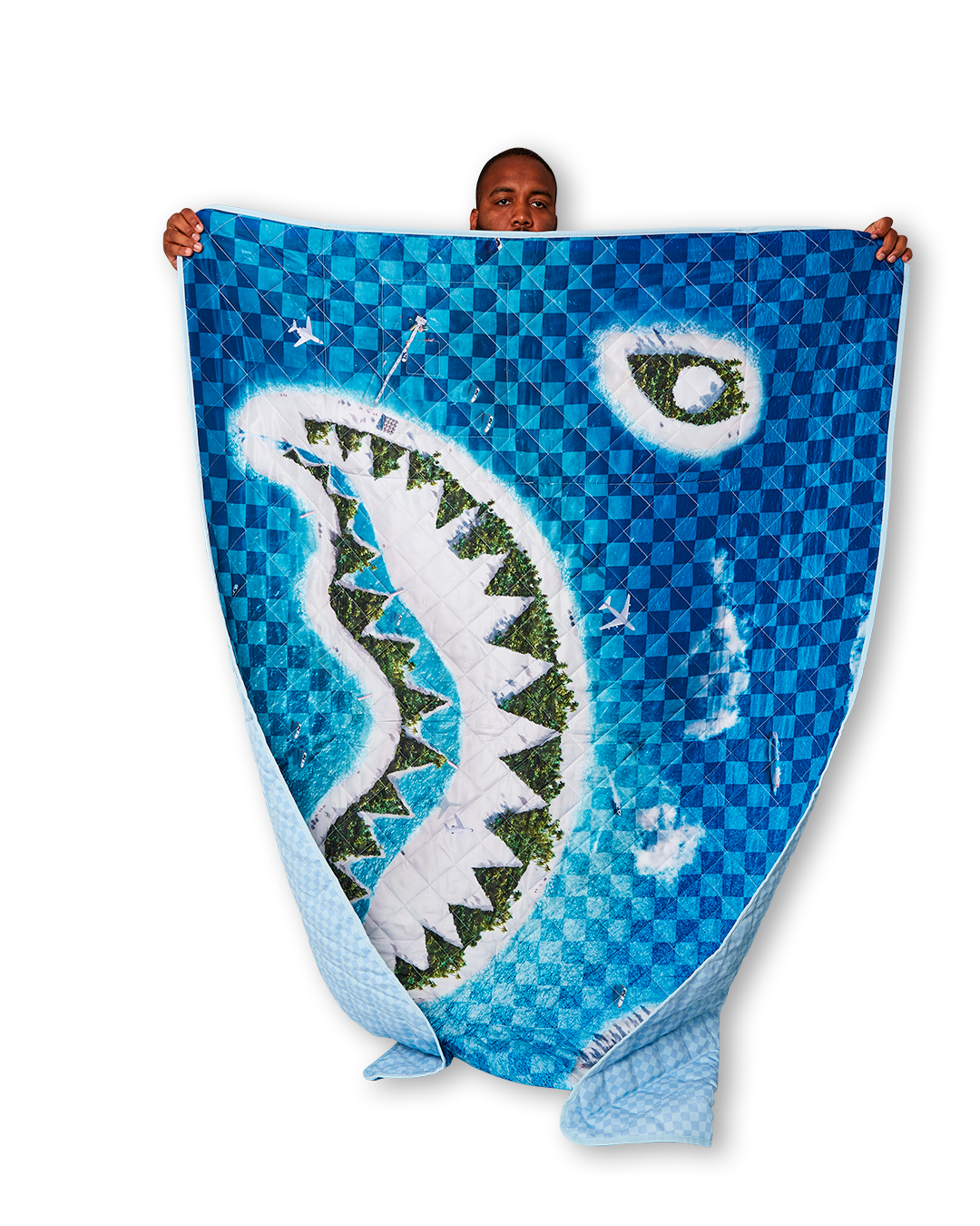 SPRAYGROUND® TOTE SHARK ISLAND PACKABLE BEACH MAT BLANKET WATER RESISTANT CONVERTIBLE TOTE
