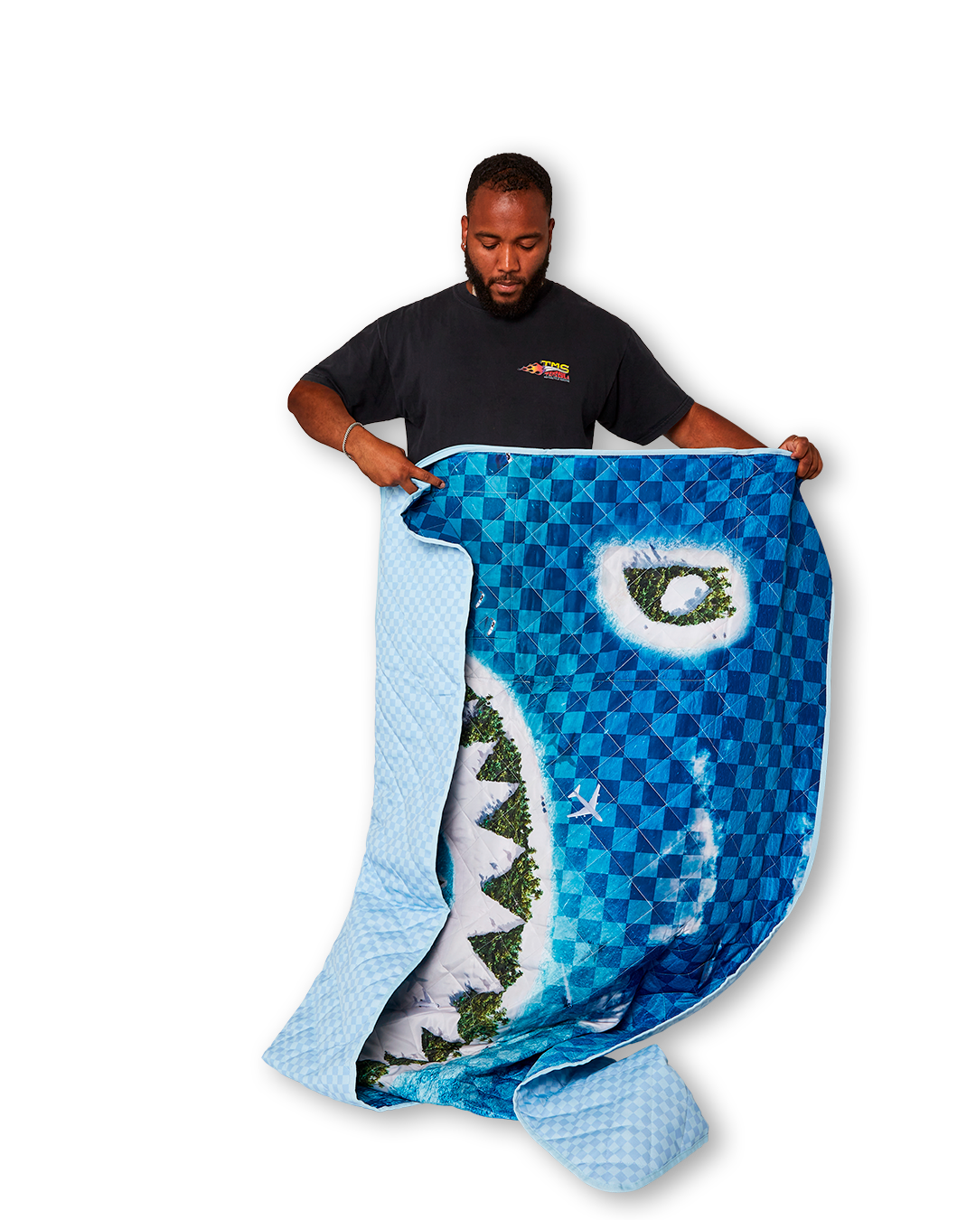 SPRAYGROUND® TOTE SHARK ISLAND PACKABLE BEACH MAT BLANKET WATER RESISTANT CONVERTIBLE TOTE