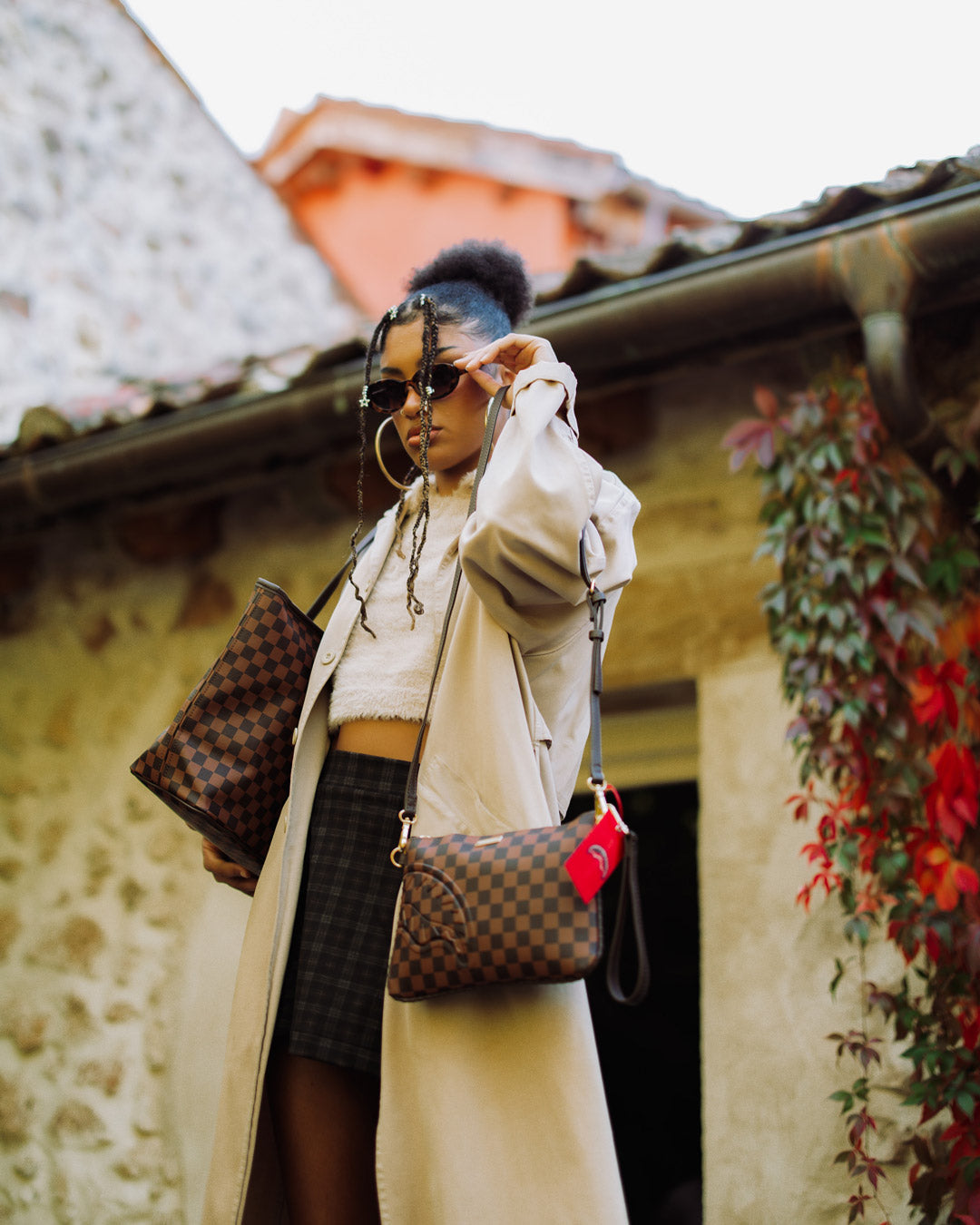 SPRAYGROUND® POUCHETTE CORE EMBOSSED CHECK CROSSOVER CLUTCH
