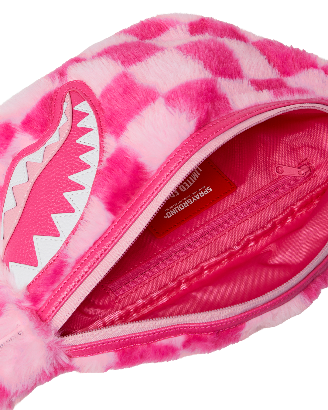 FURZILLA SHARK (PINK CHECK) SAVVY CROSSBODY – SPRAYGROUND® FURZILLA SHARK (PINK CHECK) SAVVY CROSSBODY – SPRAYGROUND®