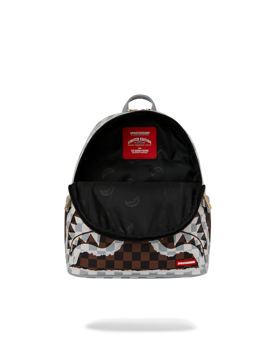 SPRAYGROUND® BACKPACK CREAM AND BROWN TEAR CHECK SAVAGE BACKPACK