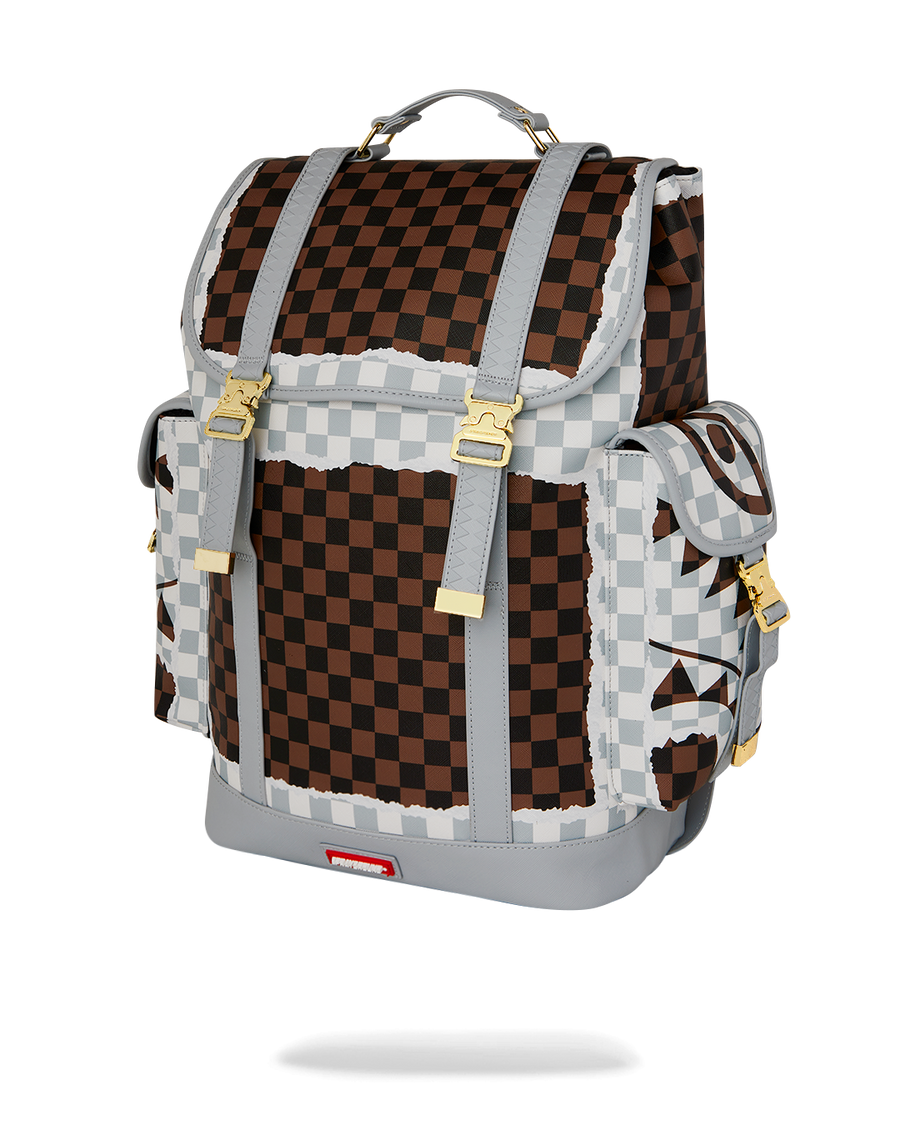 SPRAYGROUND® BACKPACK CREAM AND BROWN TEAR CHECK MONTE CARLO