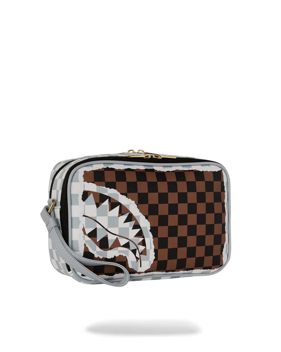 SPRAYGROUND® TOILETRY CREAM AND BROWN TEAR CHECK TOILETRY BRICK