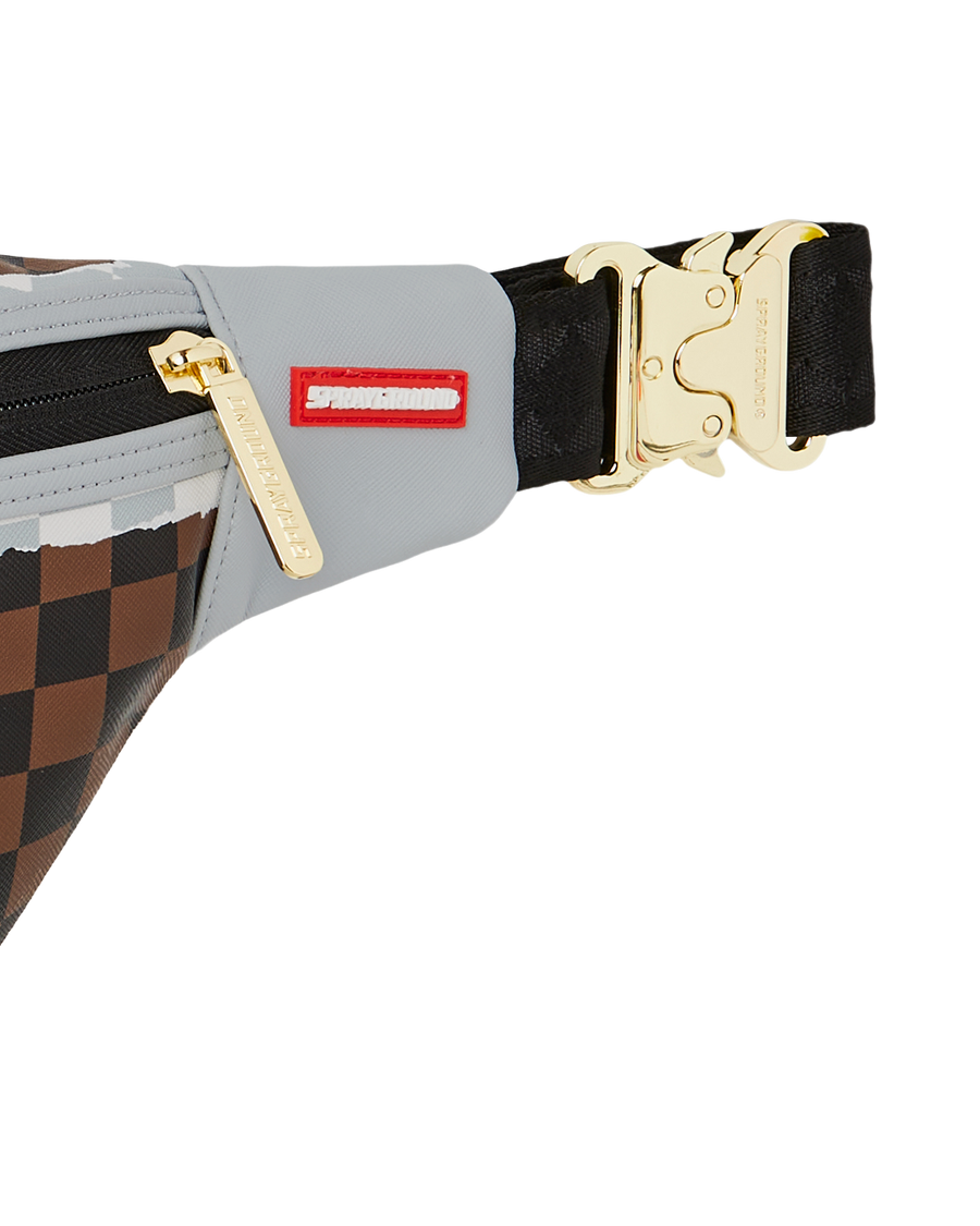 SPRAYGROUND® CROSSBODY CREAM AND BROWN TEAR CHECK SAVVY CROSSBODY