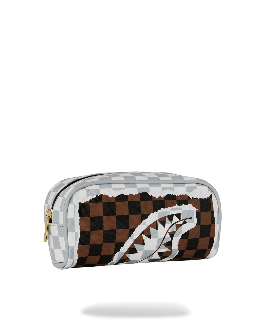 SPRAYGROUND® POUCH CREAM AND BROWN TEAR CHECK POUCH