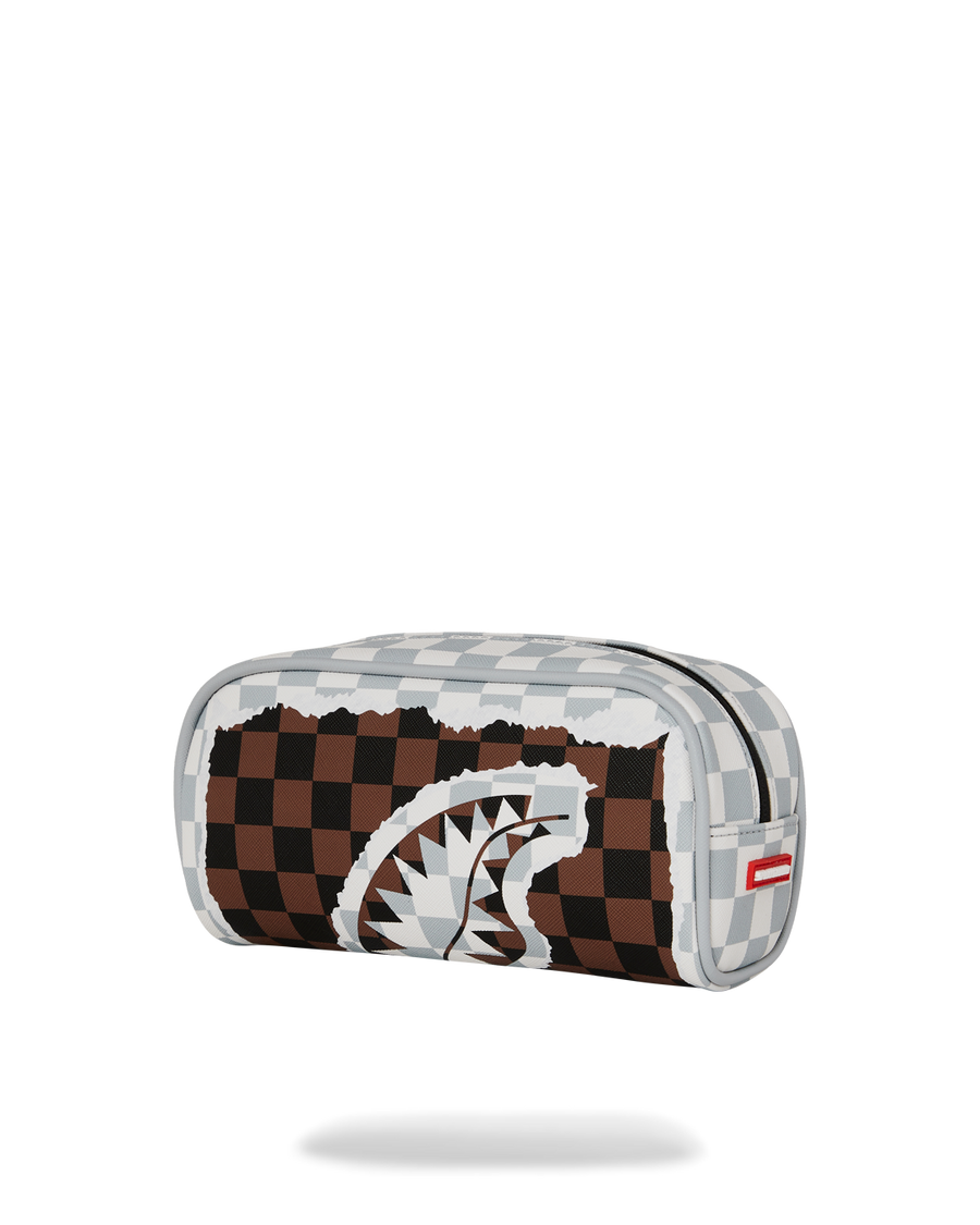 SPRAYGROUND® POUCH CREAM AND BROWN TEAR CHECK POUCH