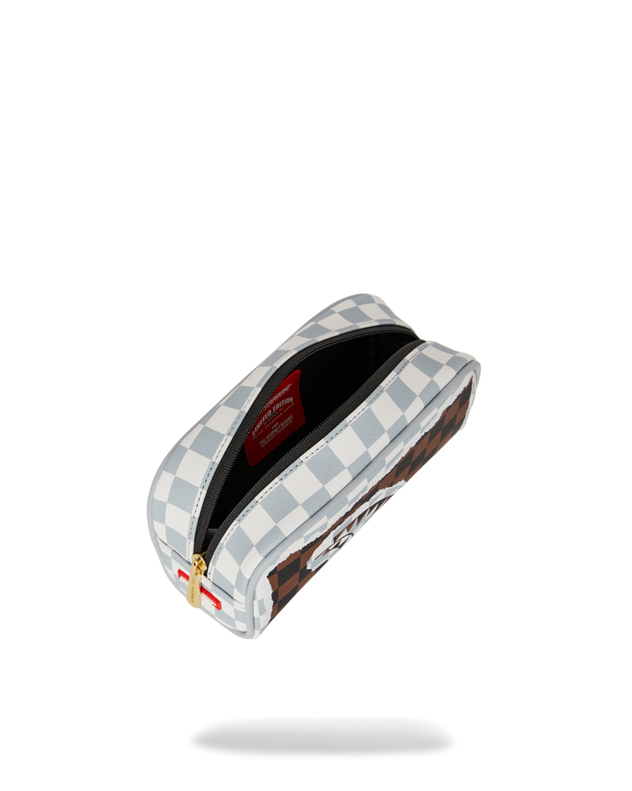SPRAYGROUND® POUCH CREAM AND BROWN TEAR CHECK POUCH