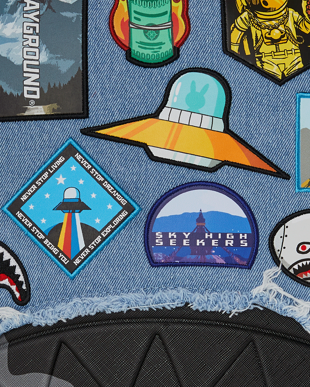 SPRAYGROUND® BACKPACK DENIM TEAR 3 AM PATCHES BACKPACK