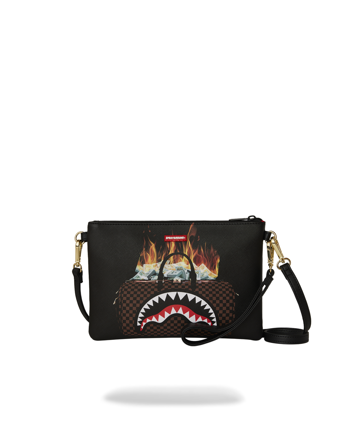 SPRAYGROUND® POUCHETTE BAG OF MONEY ON FIRE CROSSOVER CLUTCH