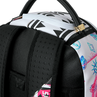 SPRAYGROUND® BACKPACK STENCIL SHARK ATTACK BLACK AND WHITE SPLIT BACKPACK