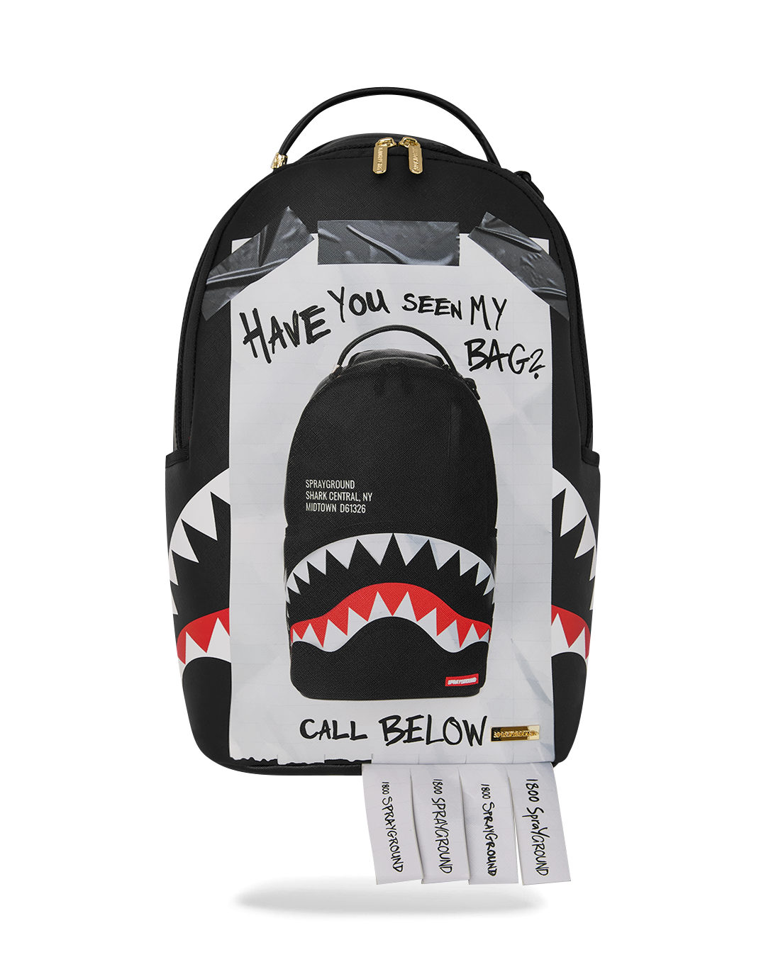 SPRAYGROUND® BACKPACK MISSING BAG FLYER ON BAG WITH REAL CUT STRIPS BACKPACK