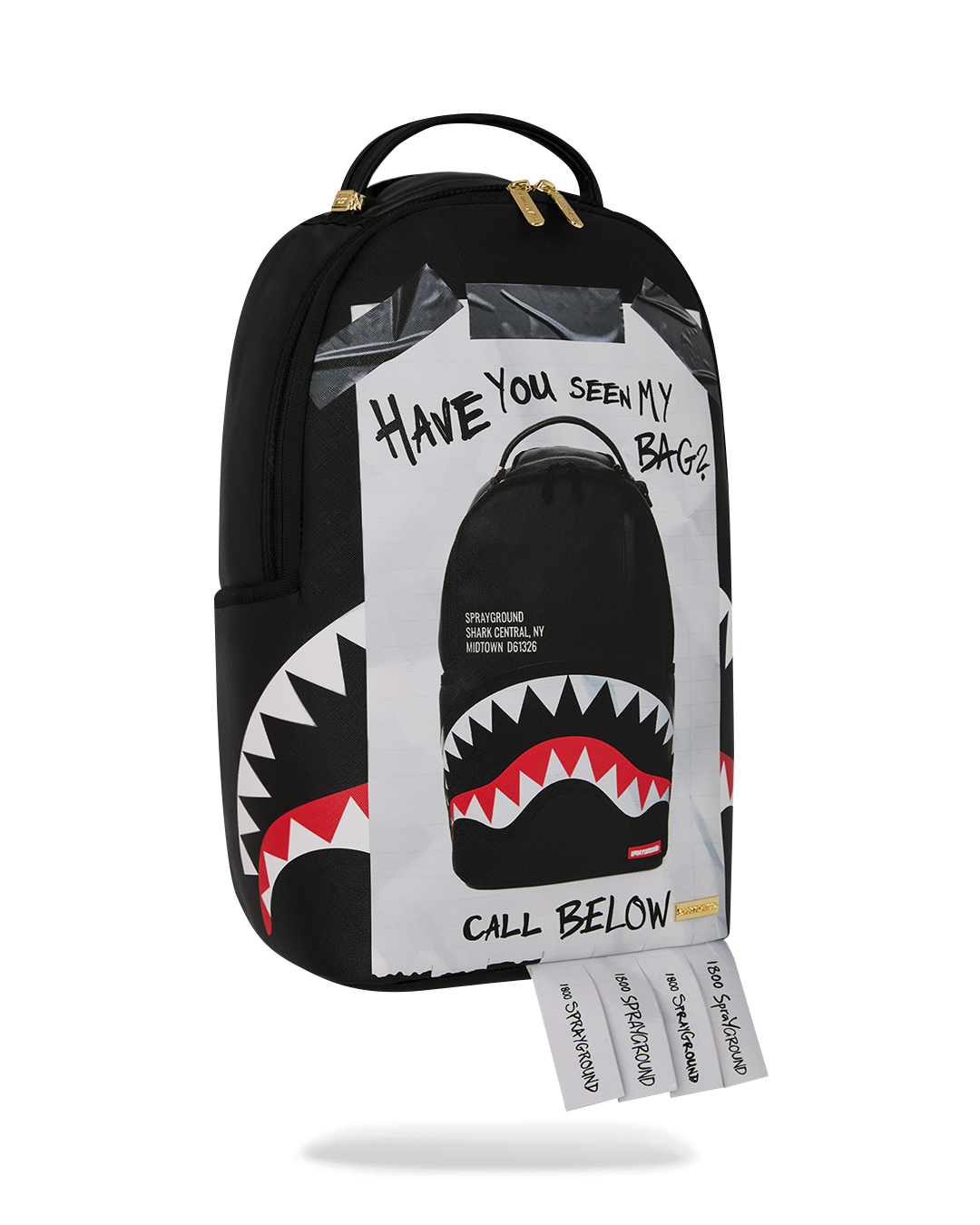 SPRAYGROUND® BACKPACK MISSING BAG FLYER ON BAG WITH REAL CUT STRIPS BACKPACK