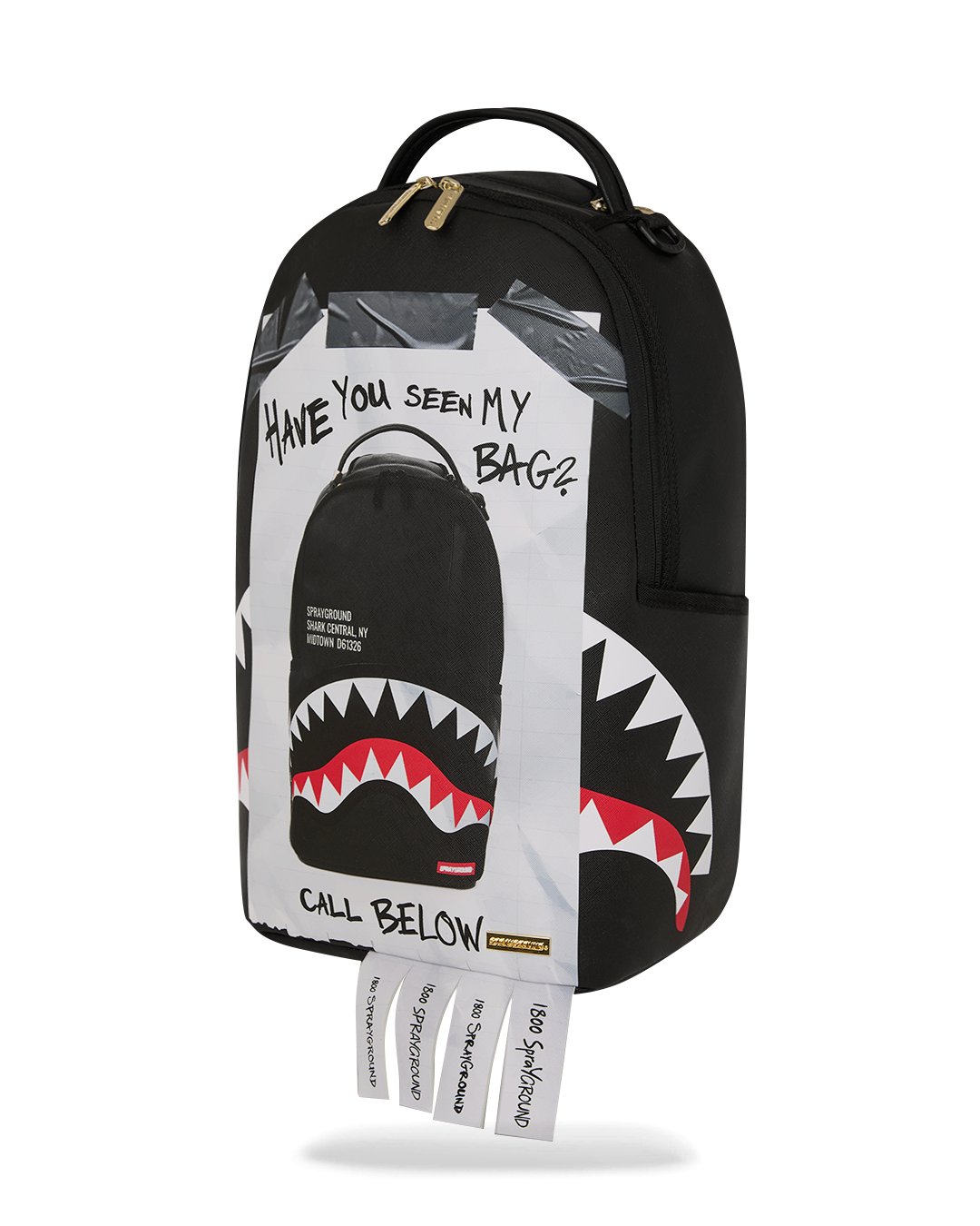 SPRAYGROUND® BACKPACK MISSING BAG FLYER ON BAG WITH REAL CUT STRIPS BACKPACK