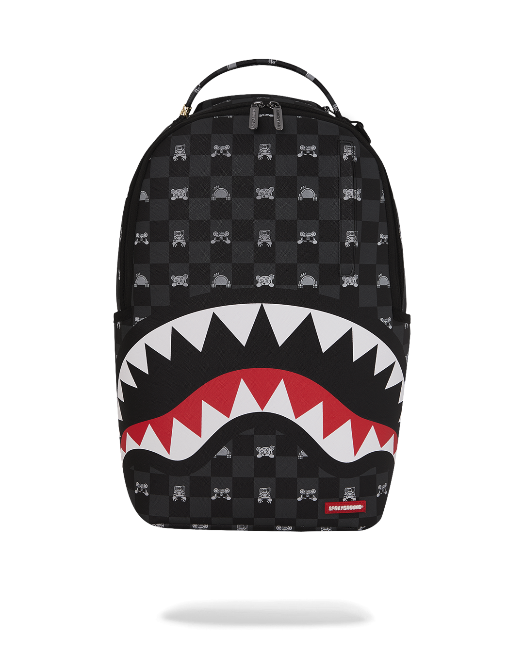 SPRAYGROUND® BACKPACK GRAY PEEKING CHARACTER CHECK BACKPACK