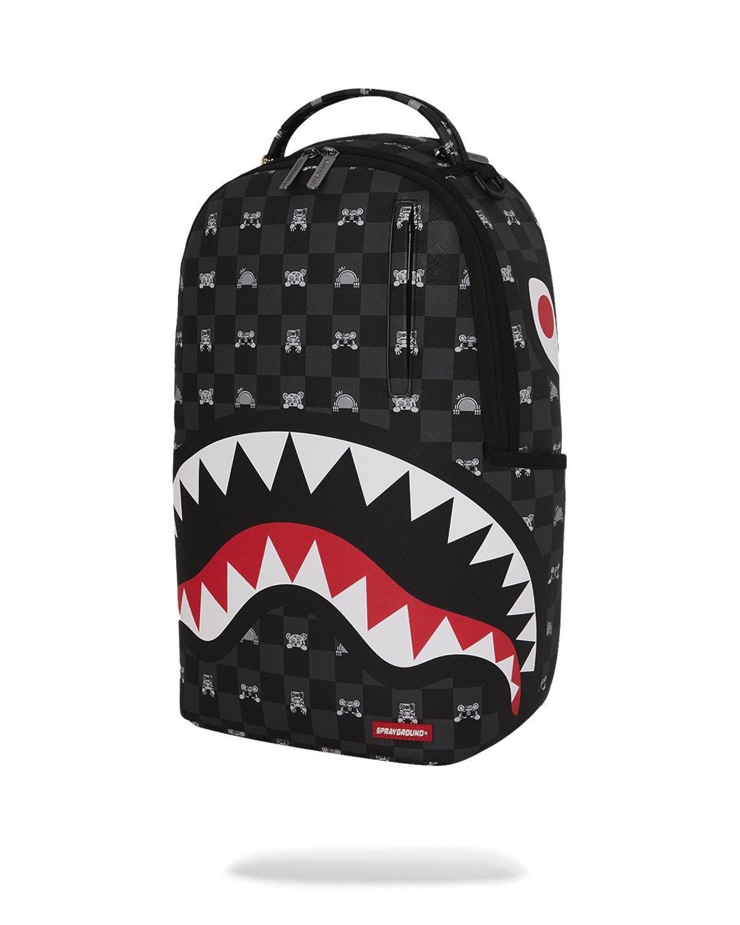 SPRAYGROUND® BACKPACK GRAY PEEKING CHARACTER CHECK BACKPACK