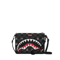 SPRAYGROUND® POUCHETTE GRAY PEEKING CHARACTER CHECK CROSSOVER CLUTCH
