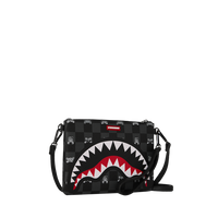 SPRAYGROUND® POUCHETTE GRAY PEEKING CHARACTER CHECK CROSSOVER CLUTCH