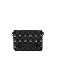 SPRAYGROUND® POUCHETTE GRAY PEEKING CHARACTER CHECK CROSSOVER CLUTCH