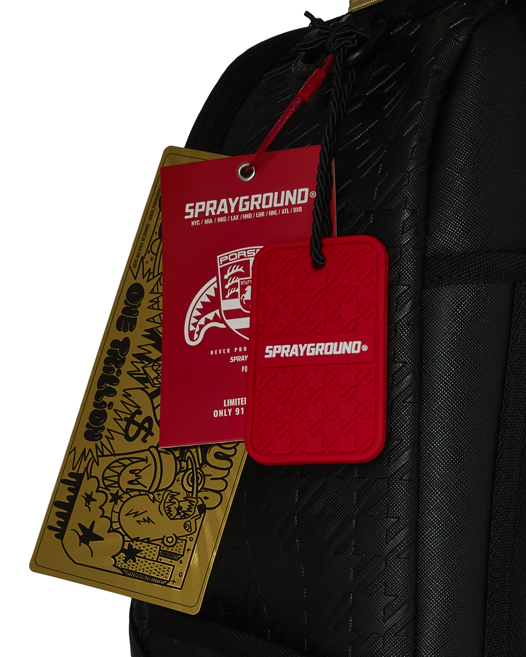 SPRAYGROUND® BACKPACK PORSCHE BLACK EMBOSSED PEPITA COLLAB BACKPACK - LIMITED EDITION