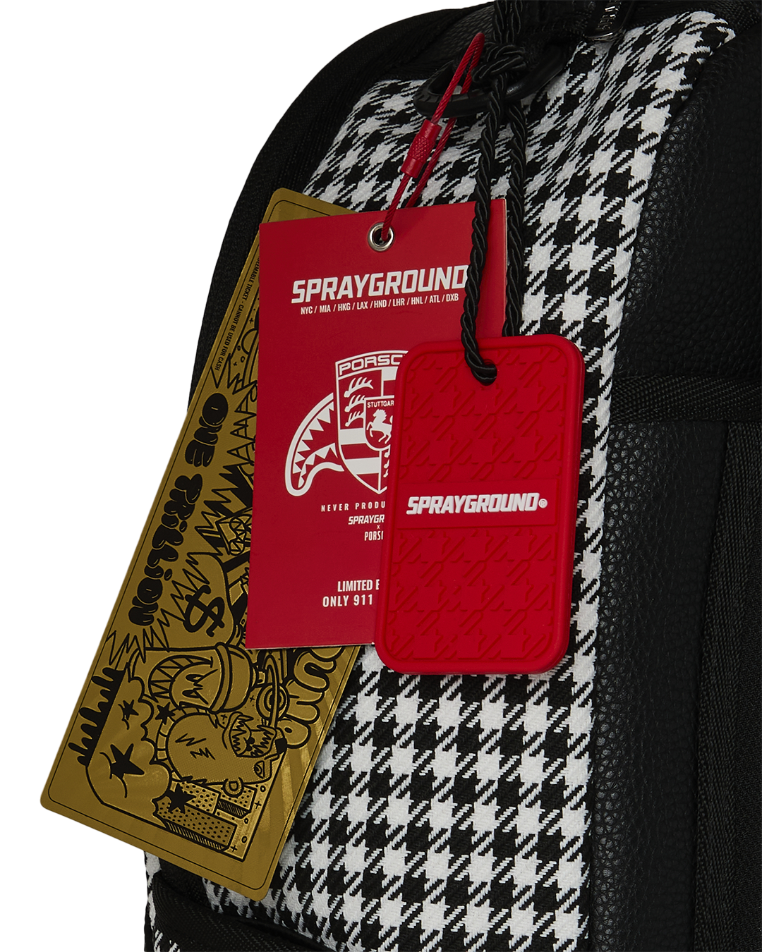 SPRAYGROUND® BACKPACK PORSCHE MIXED PEPITA SHARK COLLAB BACKPACK - LIMITED EDITION