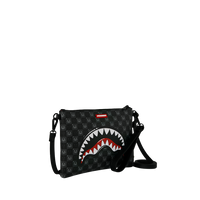 SPRAYGROUND® POUCHETTE SHARKS IN PARIS WTF BUBBLY BLACK CHECK CROSSOVER CLUTCH