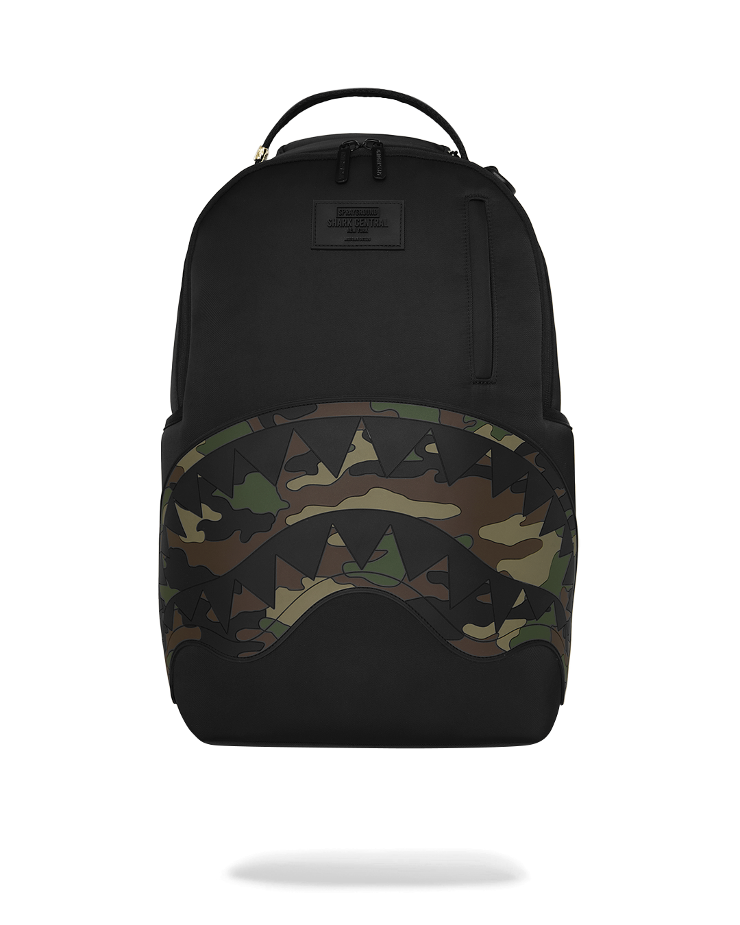 SPRAYGROUND® BACKPACK SHARK CENTRAL BLACK NYLON CAMO EMBOSSED SHARK BACKPACK