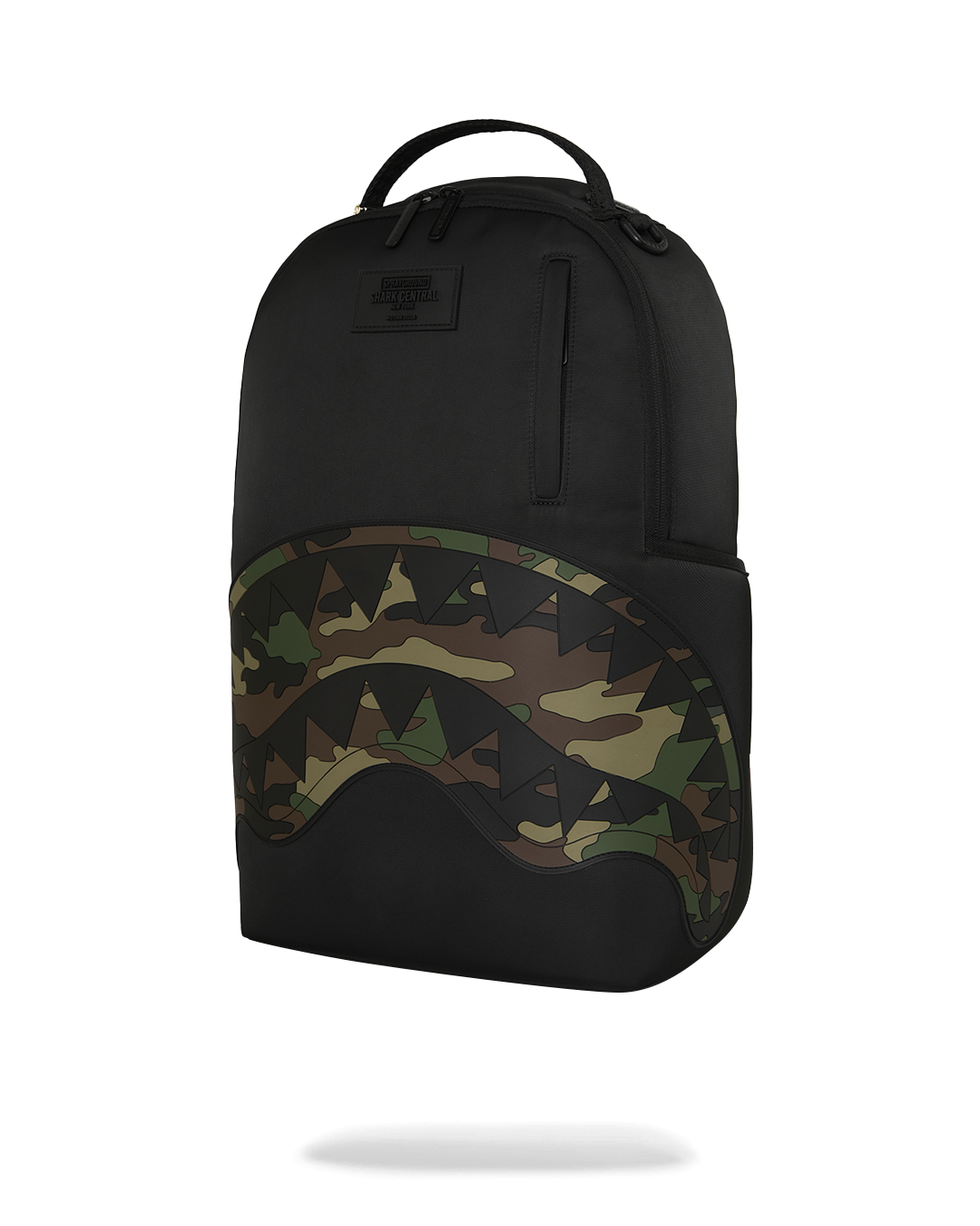 SPRAYGROUND® BACKPACK SHARK CENTRAL BLACK NYLON CAMO EMBOSSED SHARK BACKPACK