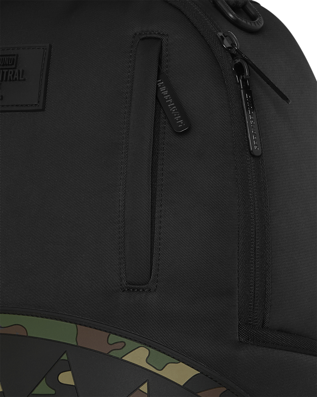 SPRAYGROUND® BACKPACK SHARK CENTRAL BLACK NYLON CAMO EMBOSSED SHARK BACKPACK