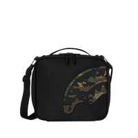SPRAYGROUND® SNACK PACK SHARK CENTRAL BLACK NYLON CAMO EMBOSSED SHARK SNACKPACK