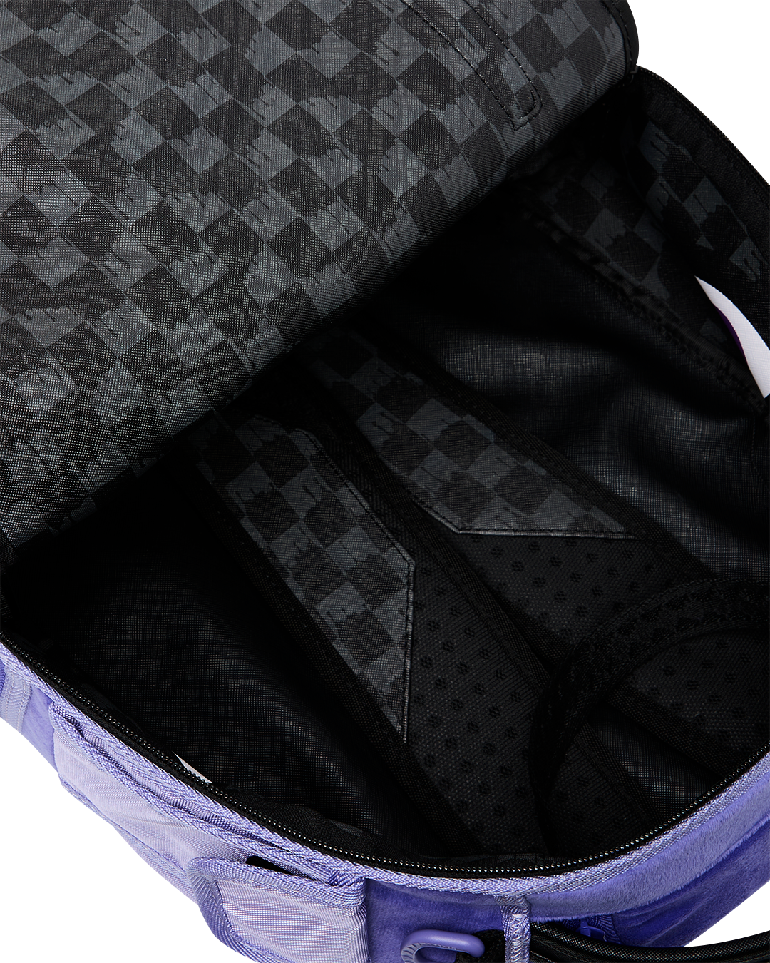 REVERSE MODE - PURPLE VELOUR TO BLACK CHECK BACKPACK
