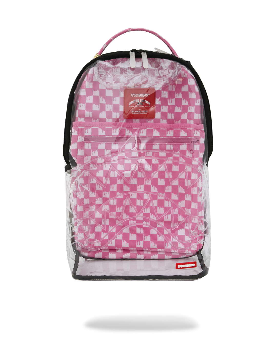 SPRAYGROUND® BACKPACK PINK CHECK CLEAR MOUTH BACKPACK