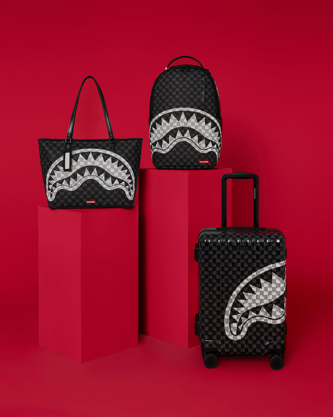 SPRAYGROUND® Custom Bundle BLACK AND WHITE DRIP CHECK SHARK BUNDLE (3 PCS)