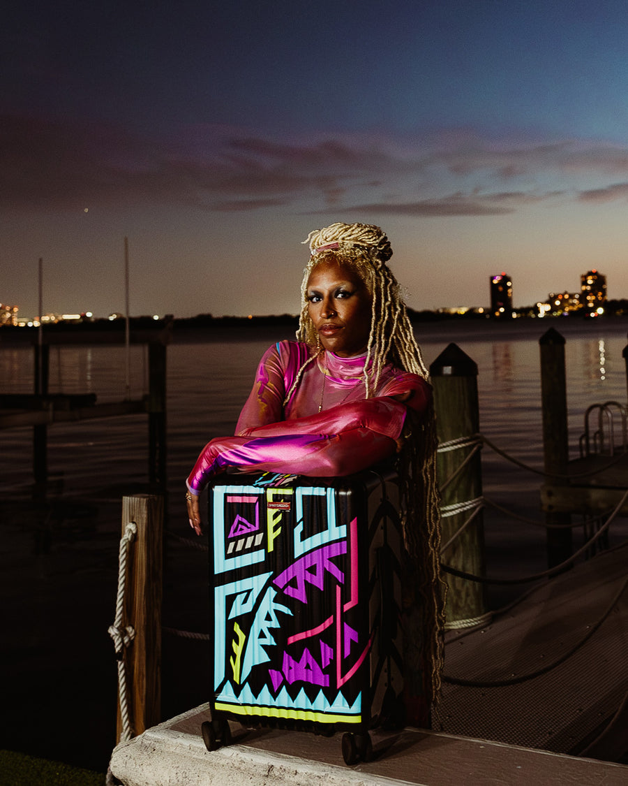 SPRAYGROUND® LUGGAGE A.I. PATH TO THE FUTURE III HARDSHELL CARRY-ON LUGGAGE - SANDFLOWER COLLAB
