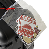 SPRAYGROUND® LUGGAGE CARGO PATCHES SHARKITECTURE CARRY-ON LUGGAGE BLACK WITH EXTRA STICKERS