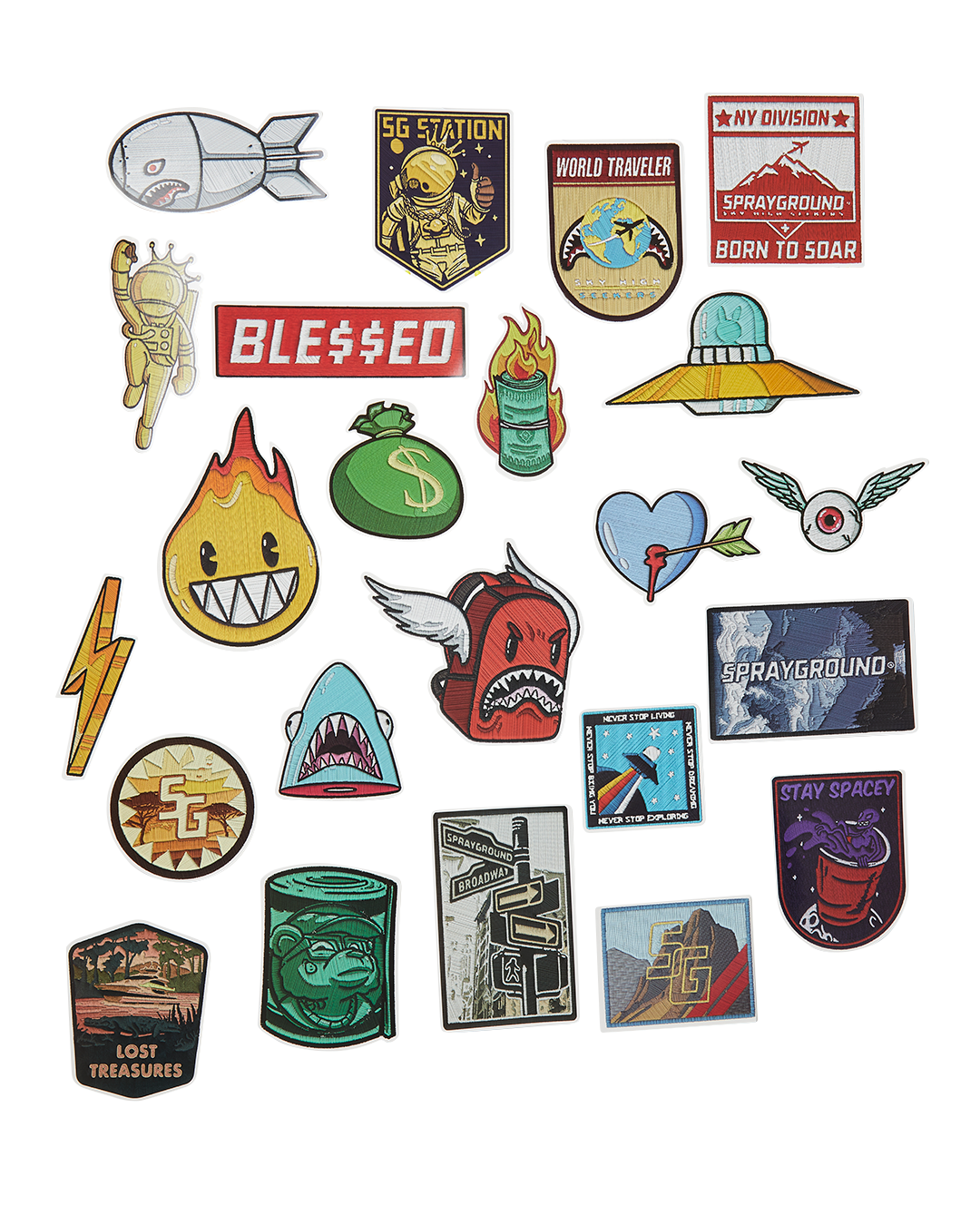 SPRAYGROUND® LUGGAGE CARGO PATCHES SHARKITECTURE FULL-SIZE LUGGAGE