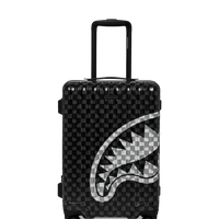 SPRAYGROUND® LUGGAGE BLACK AND WHITE DRIP CHECK SHARK CARRY-ON LUGGAGE