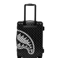 SPRAYGROUND® LUGGAGE BLACK AND WHITE DRIP CHECK SHARK CARRY-ON LUGGAGE